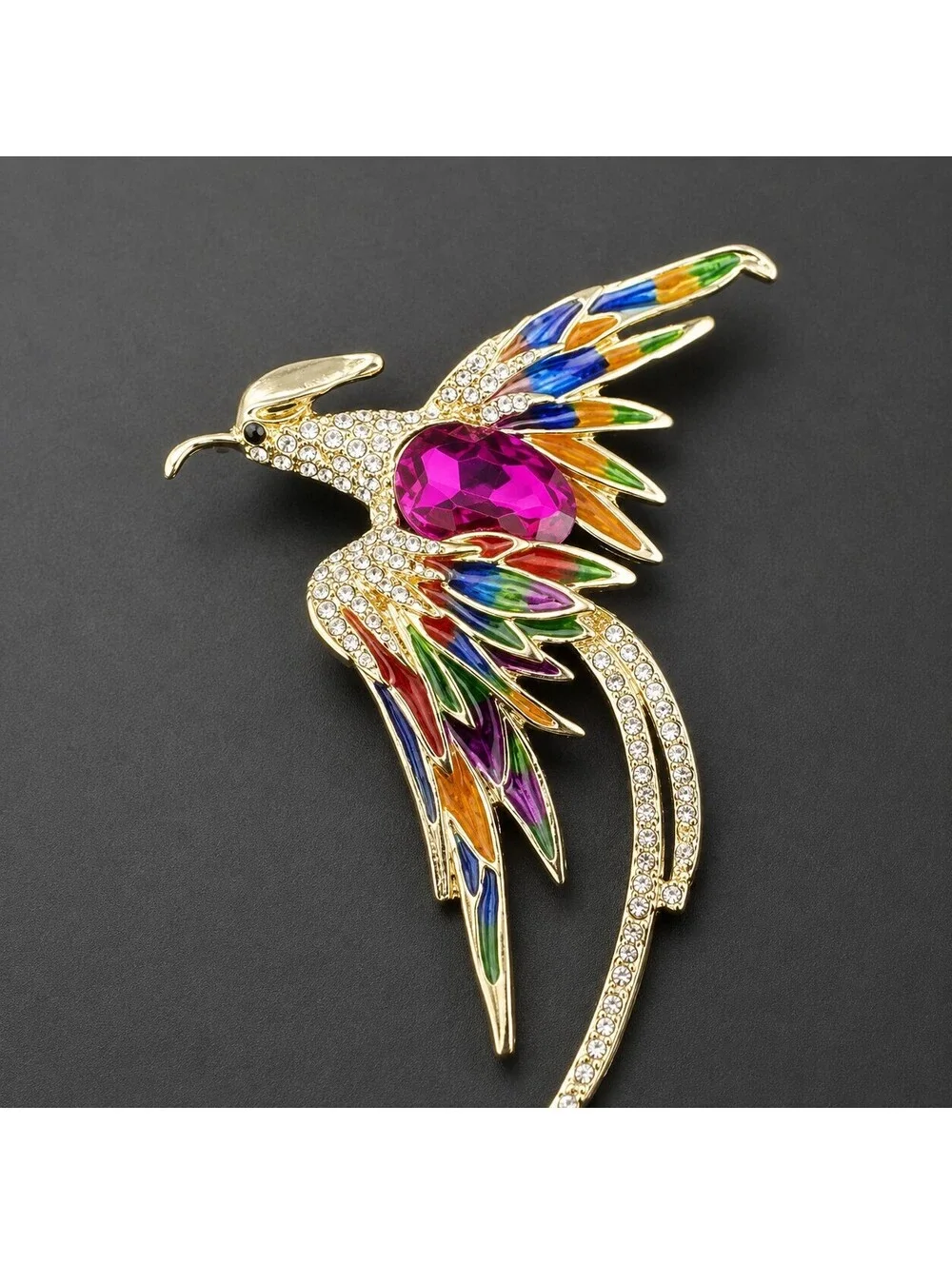 Majestic Phoenix Brooch with Crystal Plumage